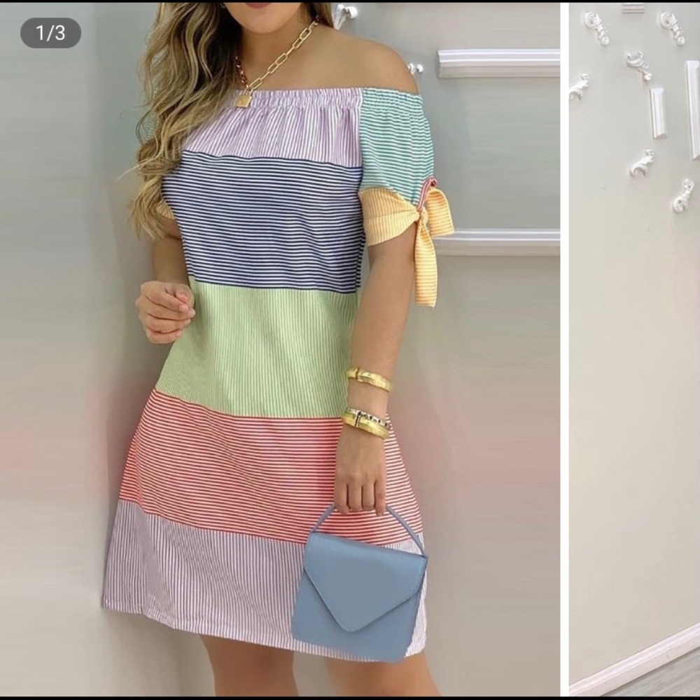 Color block off-the-shoulder - Picture 3 of 7